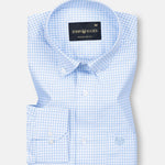 Tauren Sky Blue Check Button Down Oxford Cotton Shirt - John Ellies