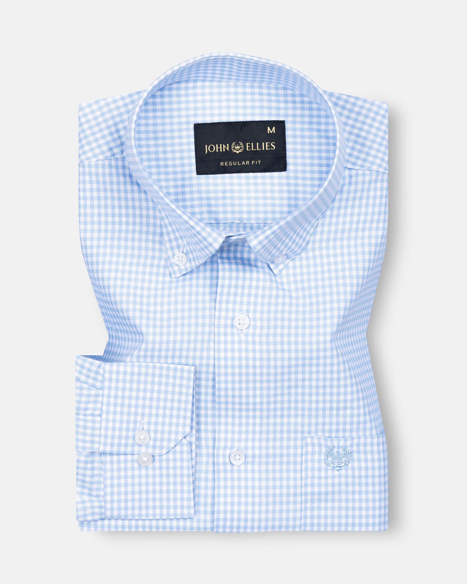 Tauren Sky Blue Check Button Down Oxford Cotton Shirt - John Ellies