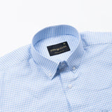 Tauren Sky Blue Check Button Down Oxford Cotton Shirt - John Ellies