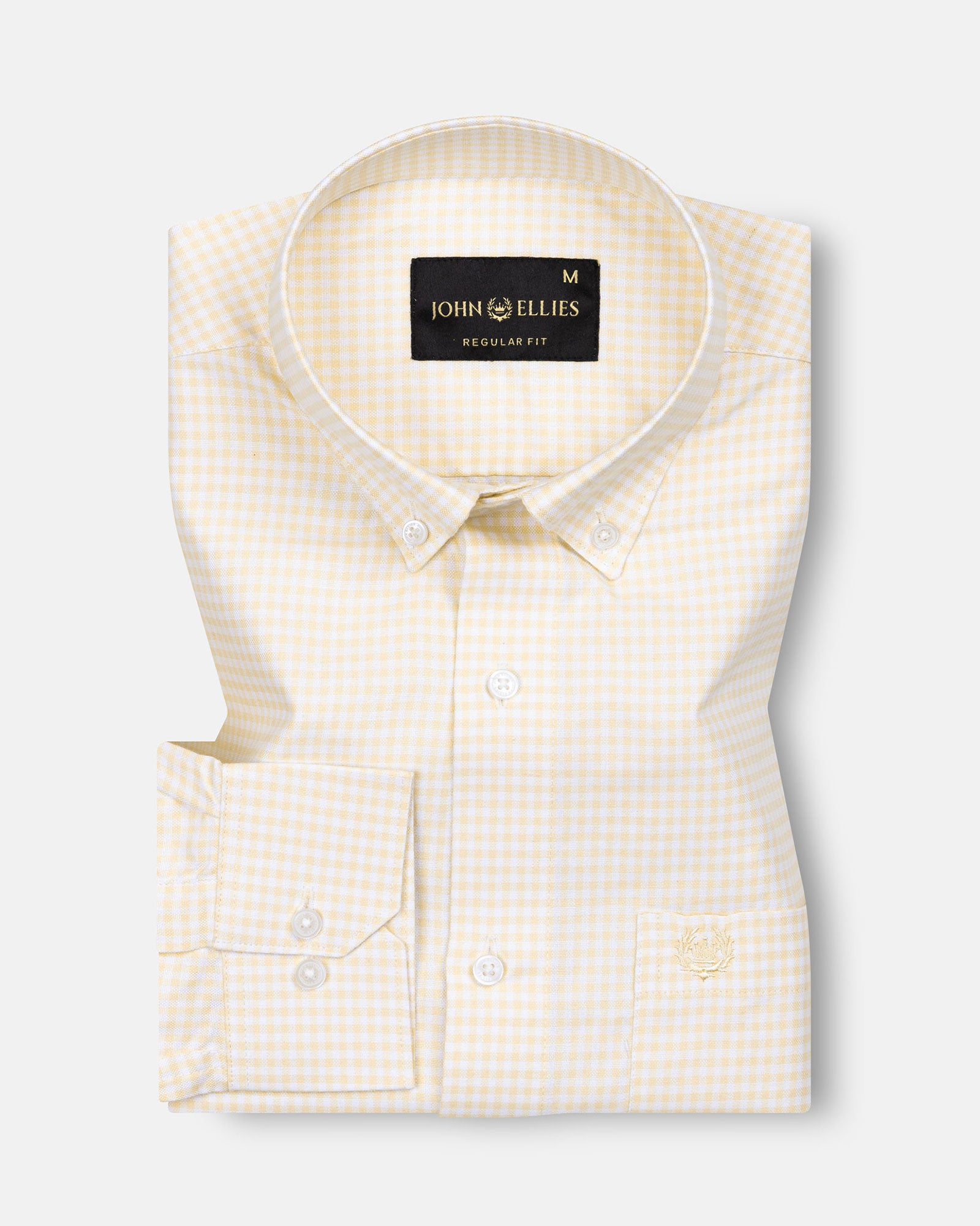 Tauren Yellow Check Button Down Oxford Cotton Shirt - John Ellies