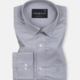 Linfro Grey Front Placket Plain Cotton Shirt