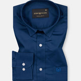 Linfro Navy Blue Front Placket Plain Cotton Shirt