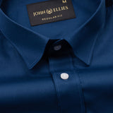 Linfro Navy Blue Front Placket Plain Cotton Shirt