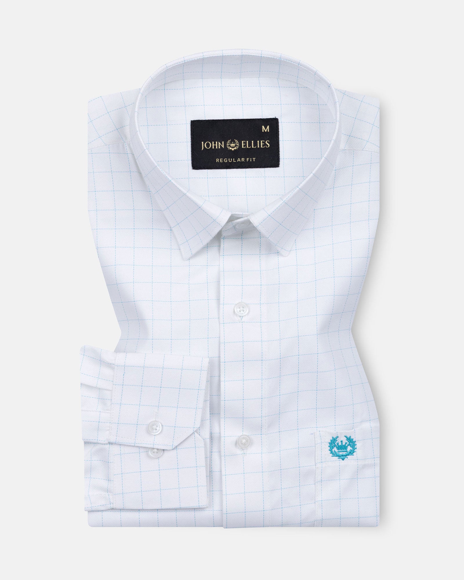 Juster Cyan Check Textured Cotton Shirt - John Ellies