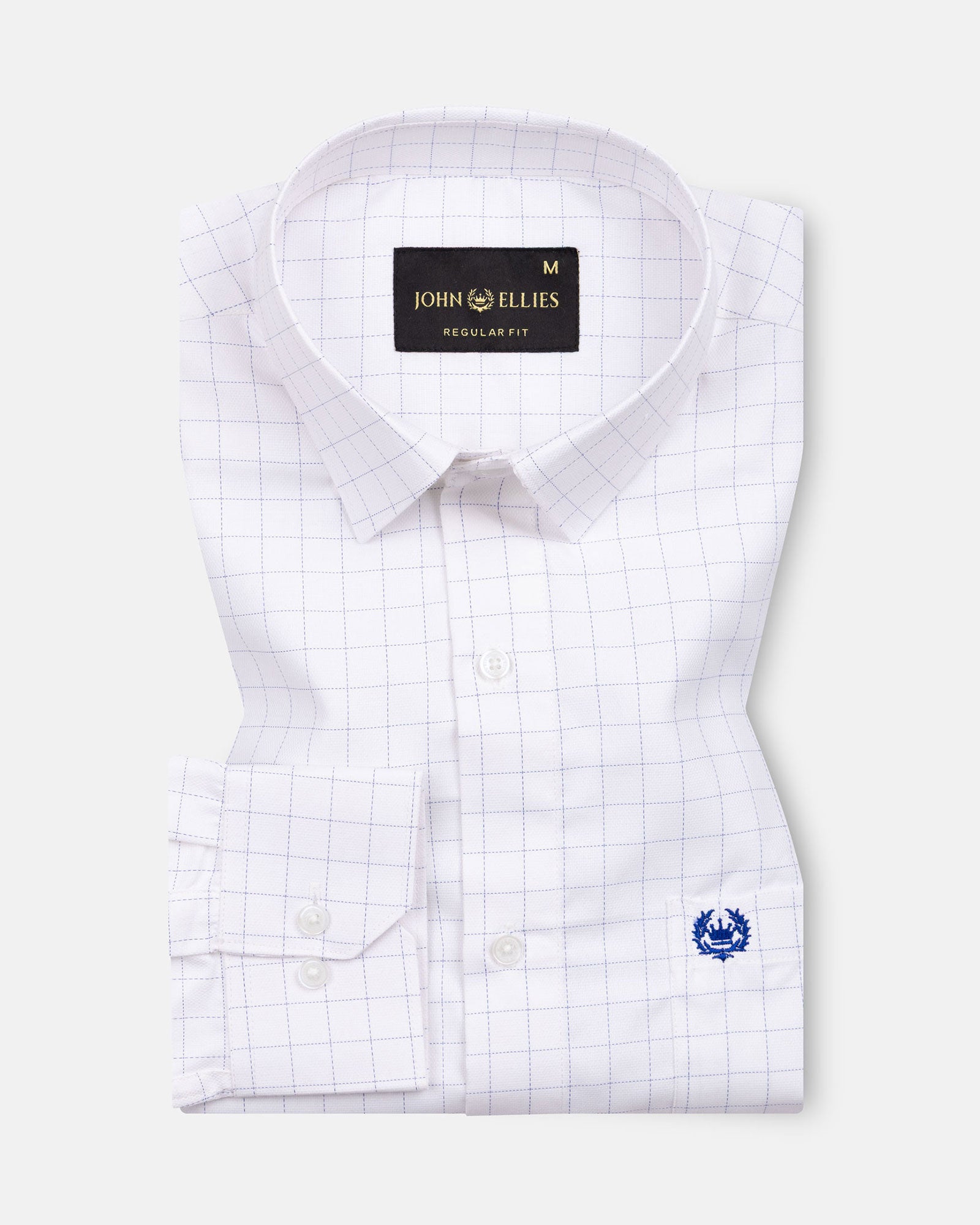 Juster Navy Blue Check Textured Cotton Shirt - John Ellies