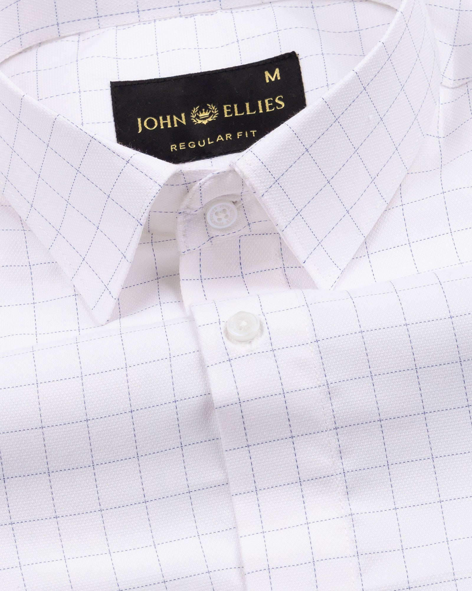 Juster Navy Blue Check Textured Cotton Shirt - John Ellies