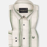Trixan Green Printed Strips Linen Shirt - John Ellies