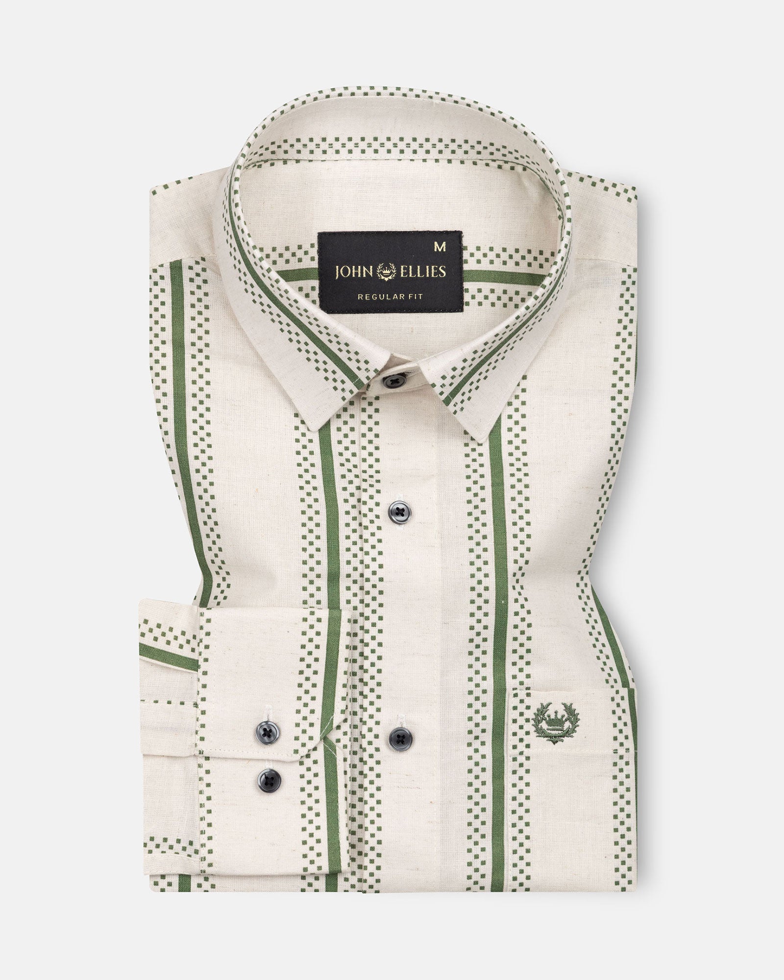 Trixan Green Printed Strips Linen Shirt - John Ellies