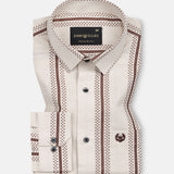 Trixan Brown Printed Strips Linen Shirt - John Ellies