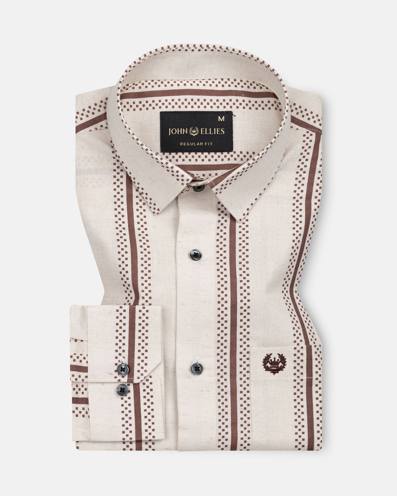 Trixan Brown Printed Strips Linen Shirt - John Ellies