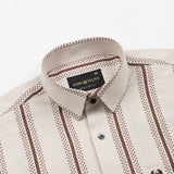 Trixan Brown Printed Strips Linen Shirt - John Ellies