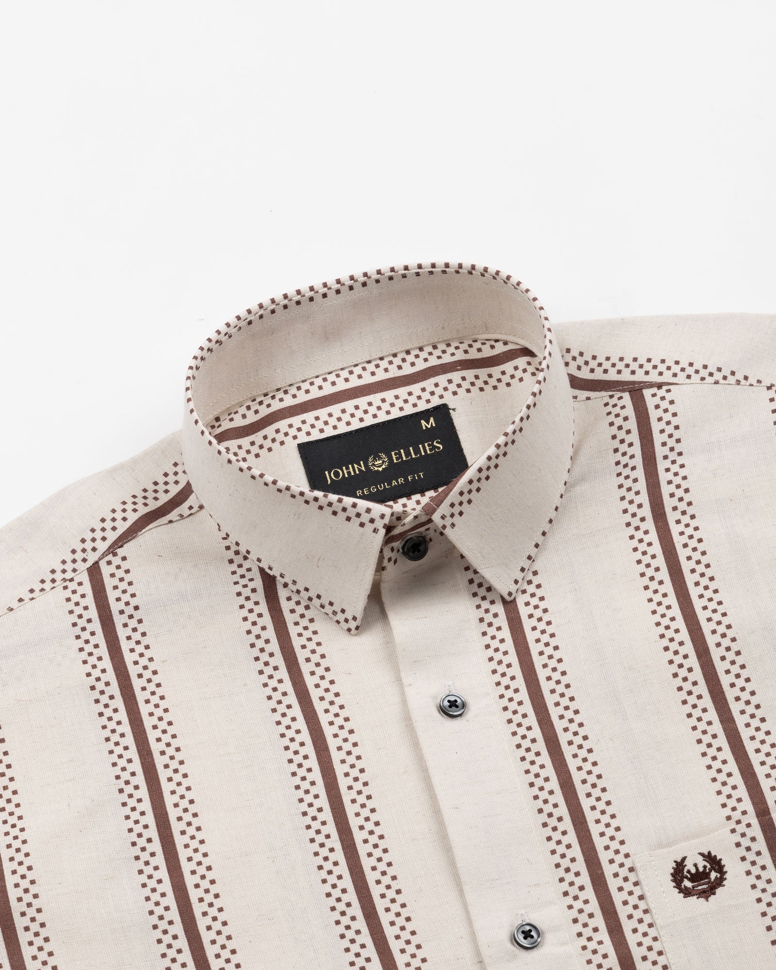 Trixan Brown Printed Strips Linen Shirt - John Ellies