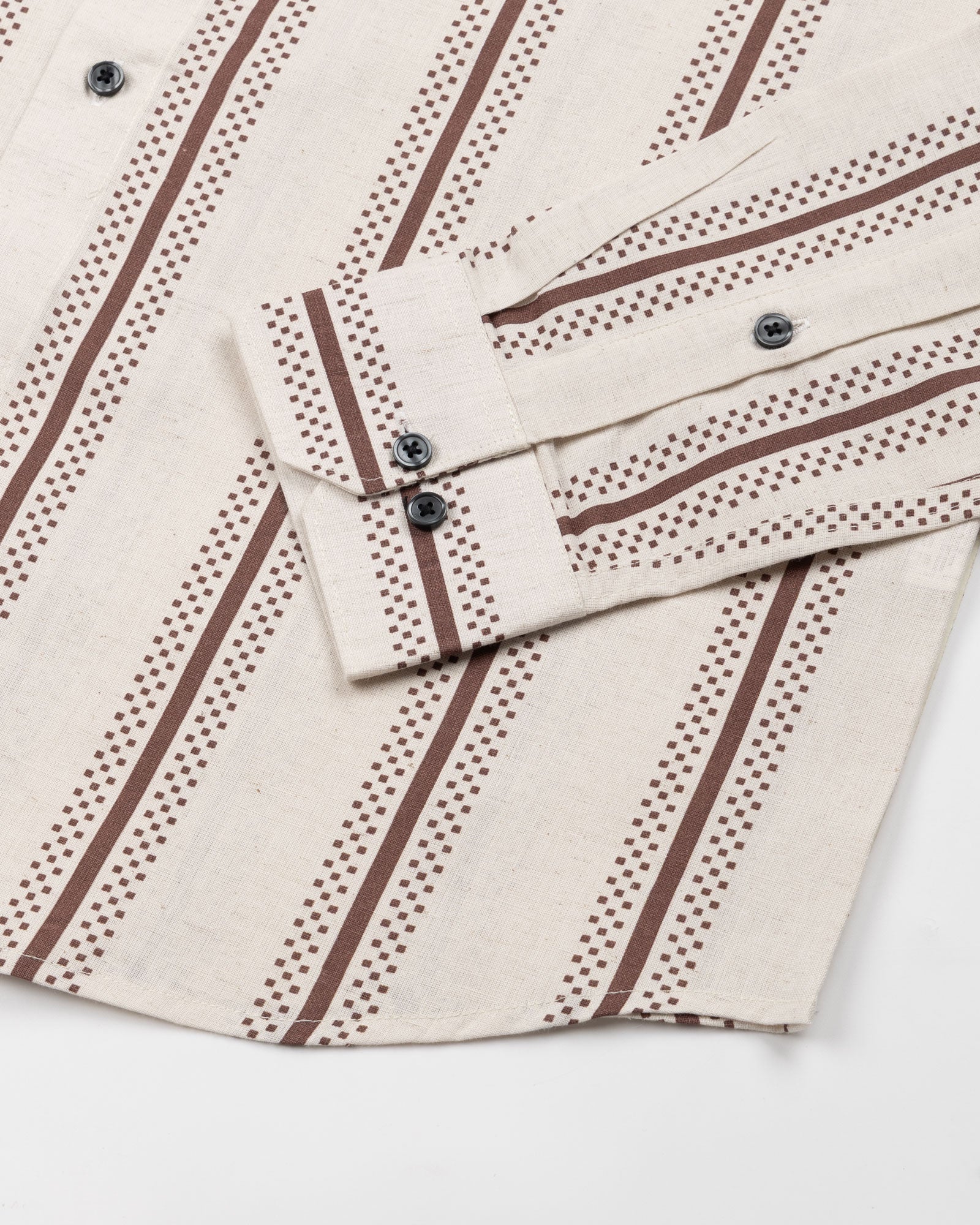 Trixan Brown Printed Strips Linen Shirt - John Ellies
