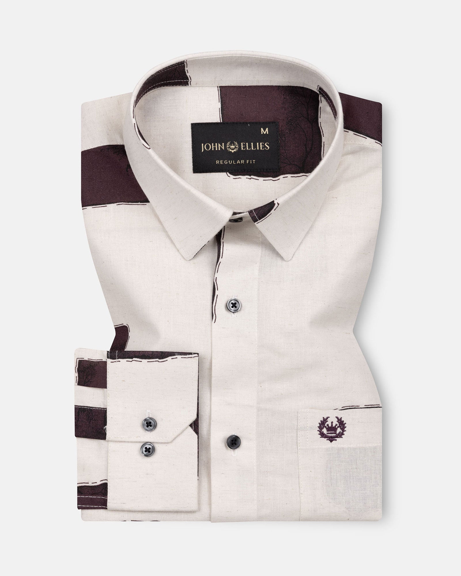 Trixan Maroon Cubes Printed Linen Shirt - John Ellies