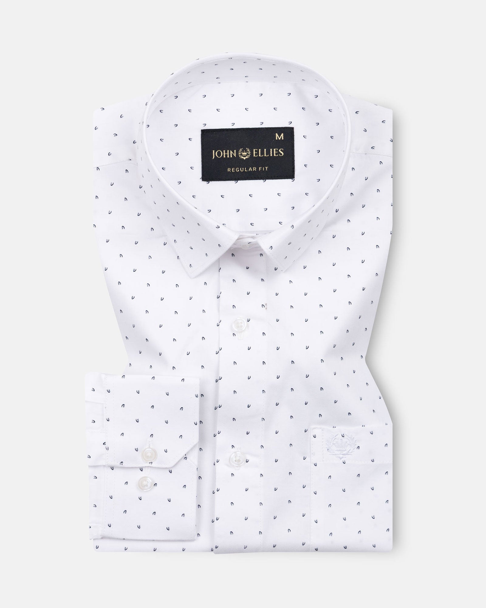 Meirox White Micro Curve Cotton Printed Shirt - John Ellies