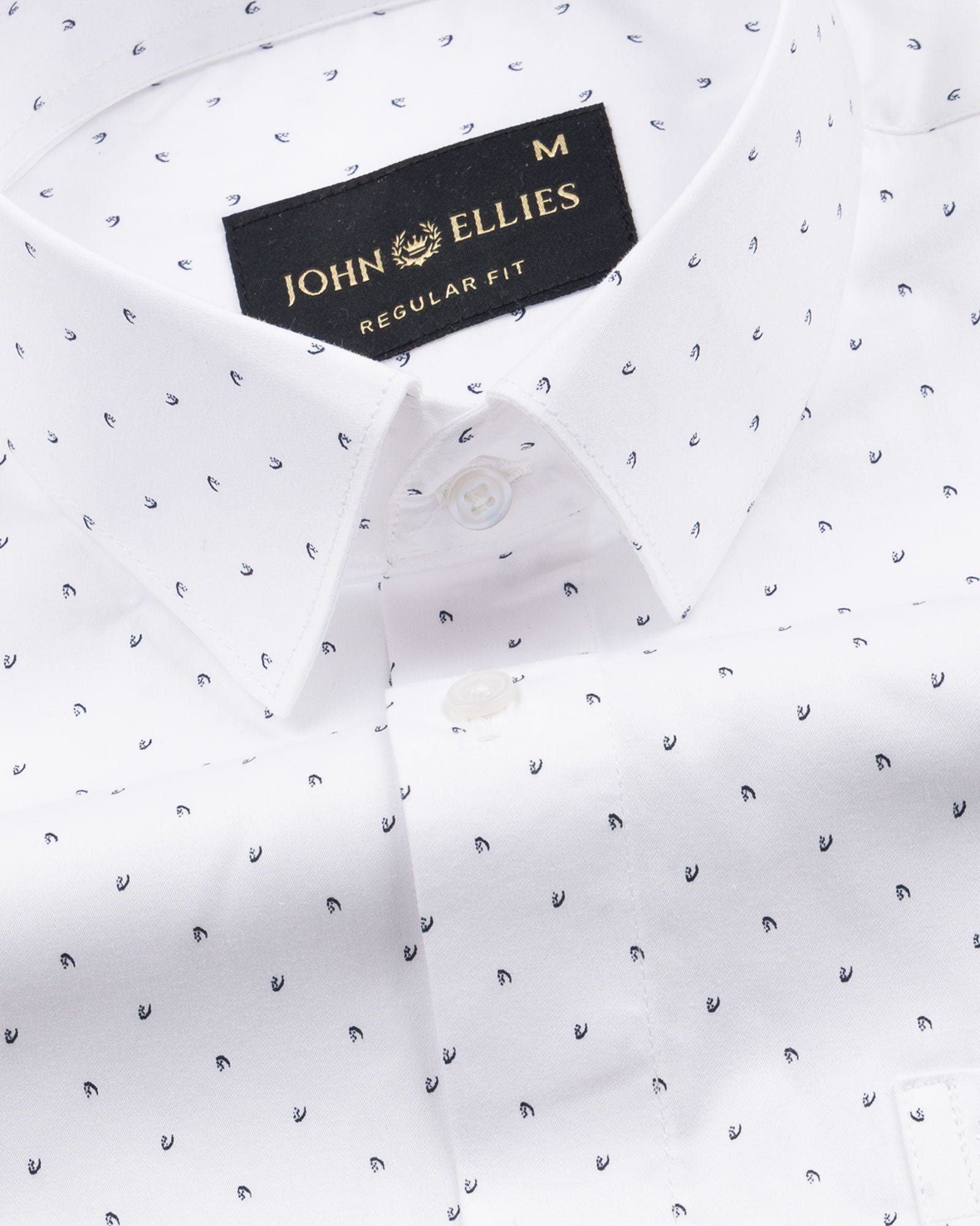 Meirox White Micro Curve Cotton Printed Shirt - John Ellies