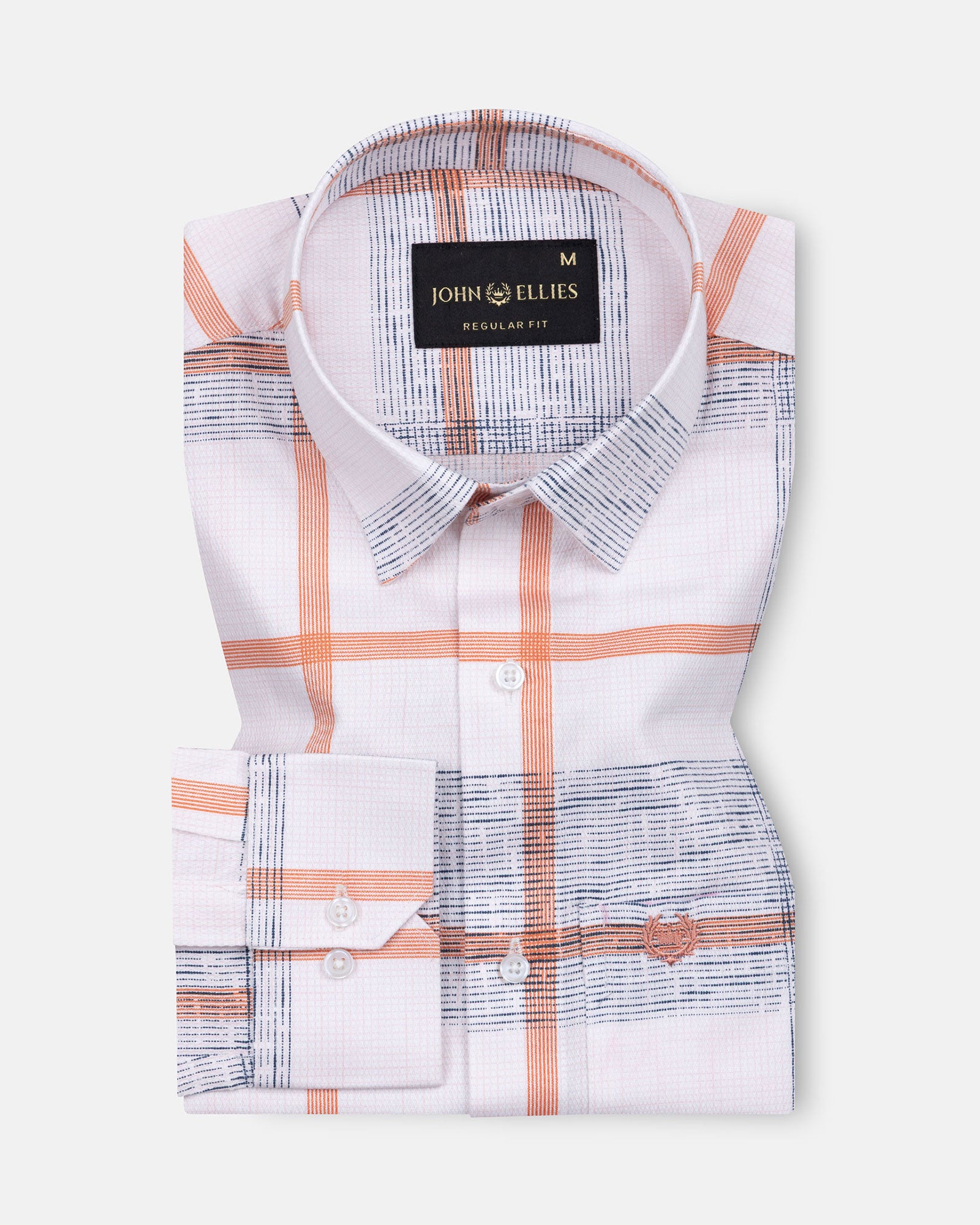 Davro Orange Check Textured Cotton Shirt - John Ellies