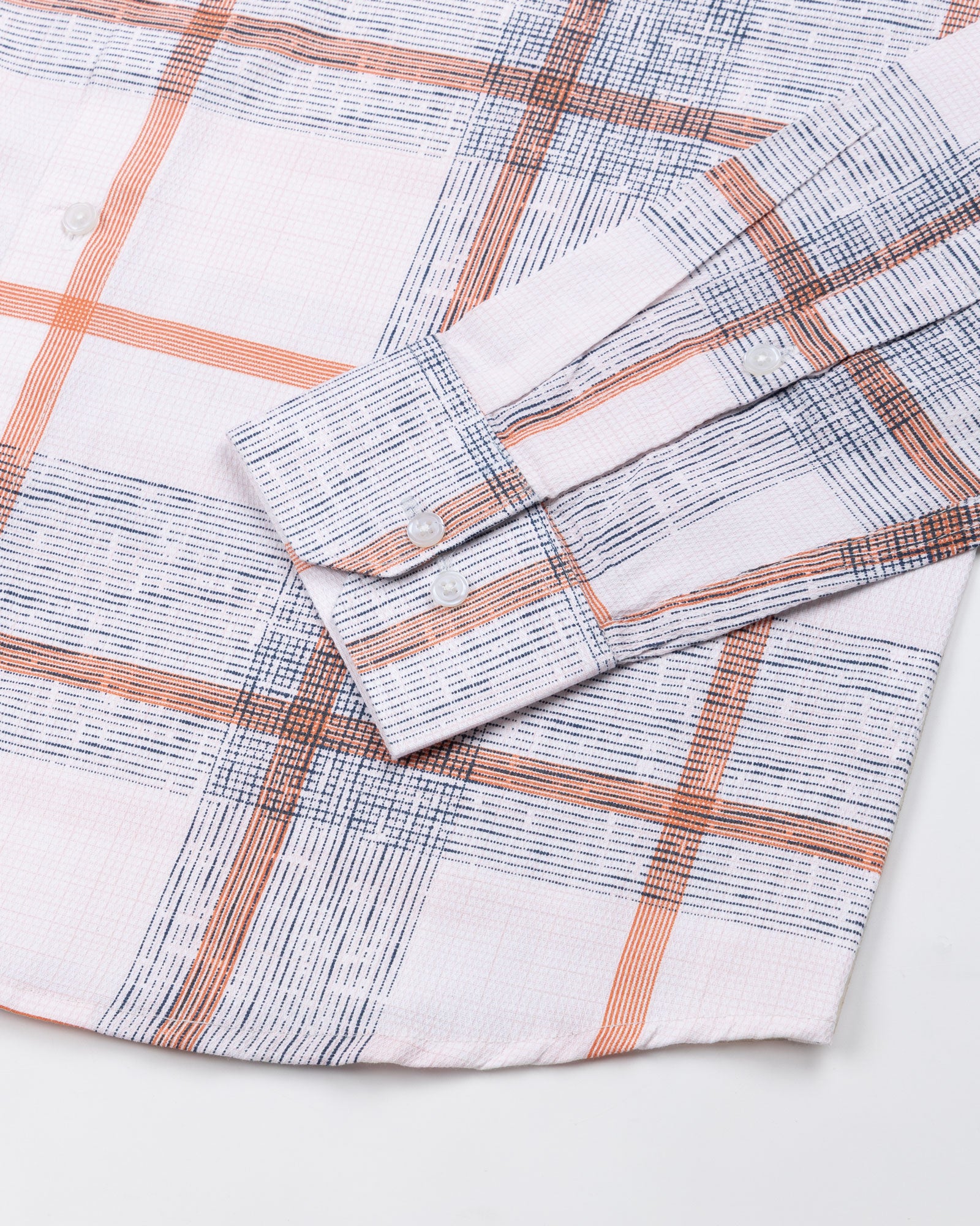 Davro Orange Check Textured Cotton Shirt - John Ellies