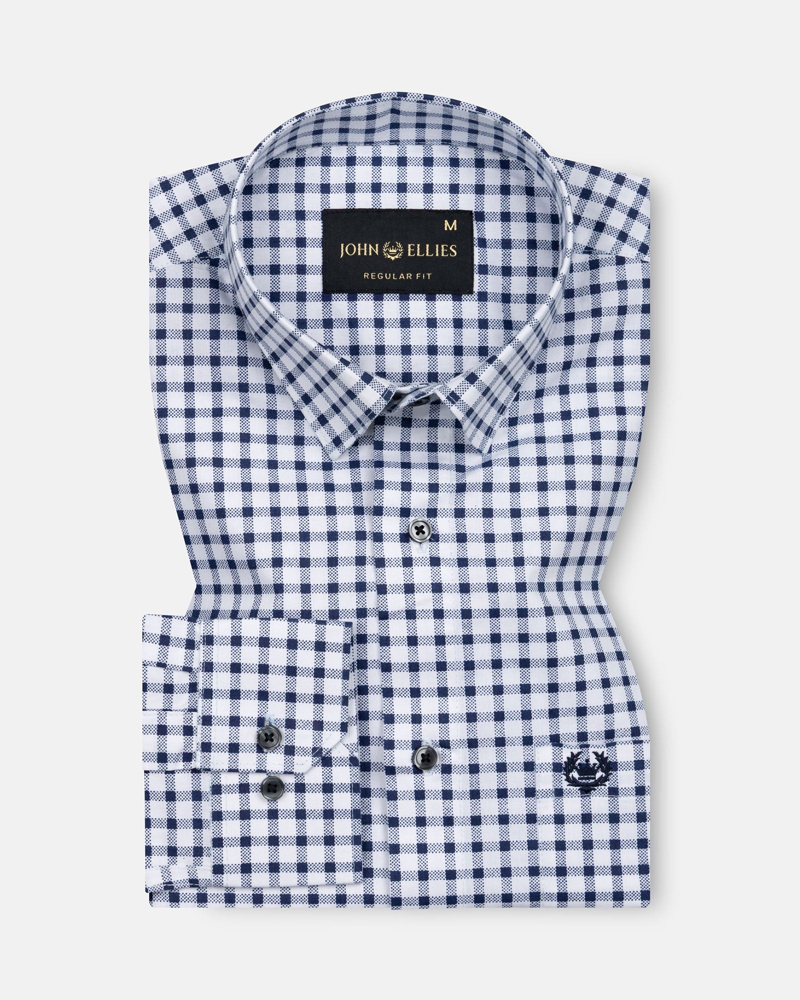 Qorlen Navy Blue Check Cotton Shirt - John Ellies