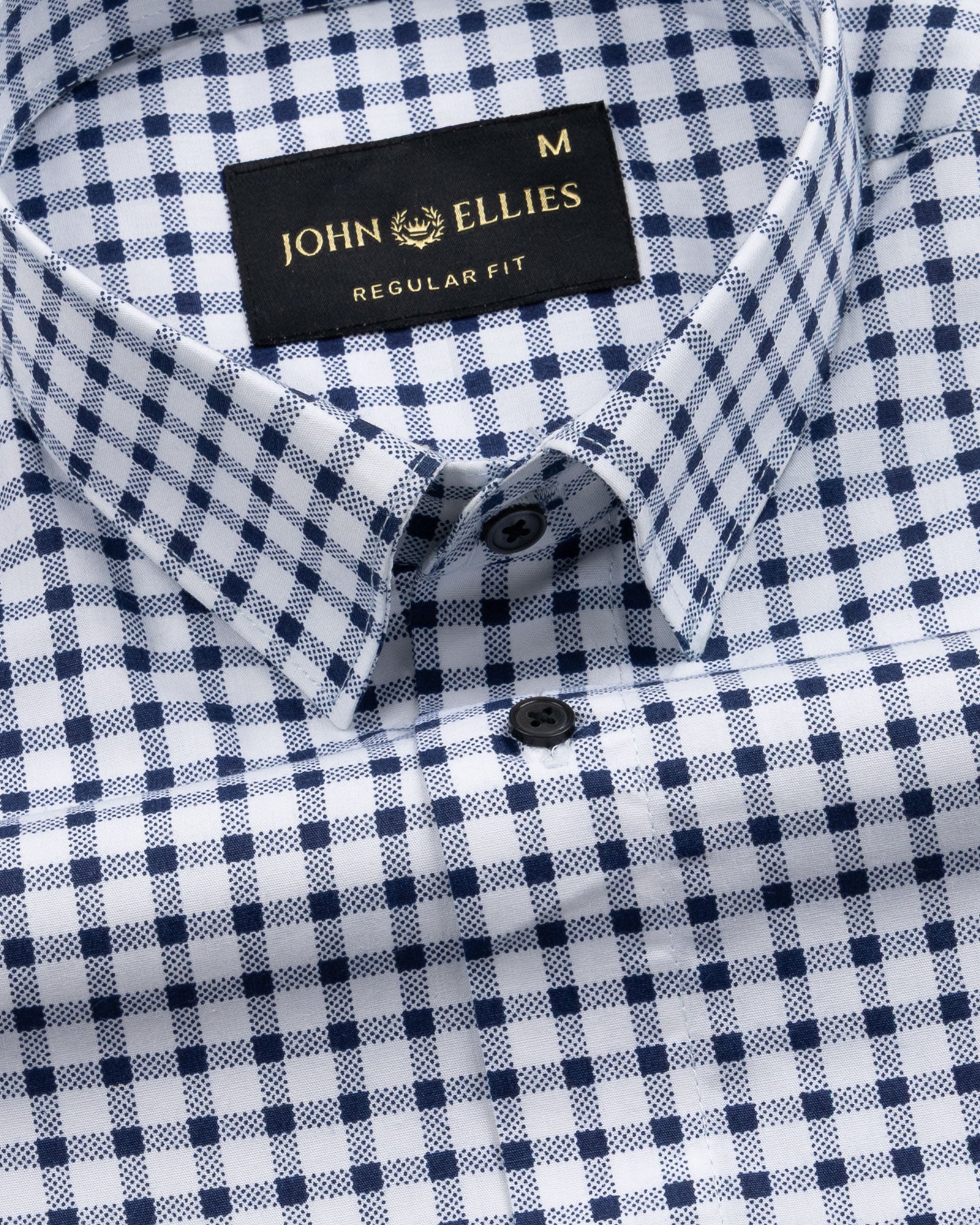Qorlen Navy Blue Check Cotton Shirt - John Ellies