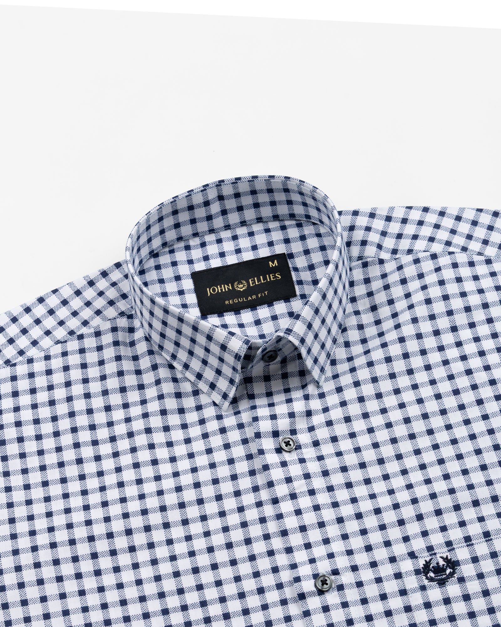 Qorlen Navy Blue Check Cotton Shirt - John Ellies