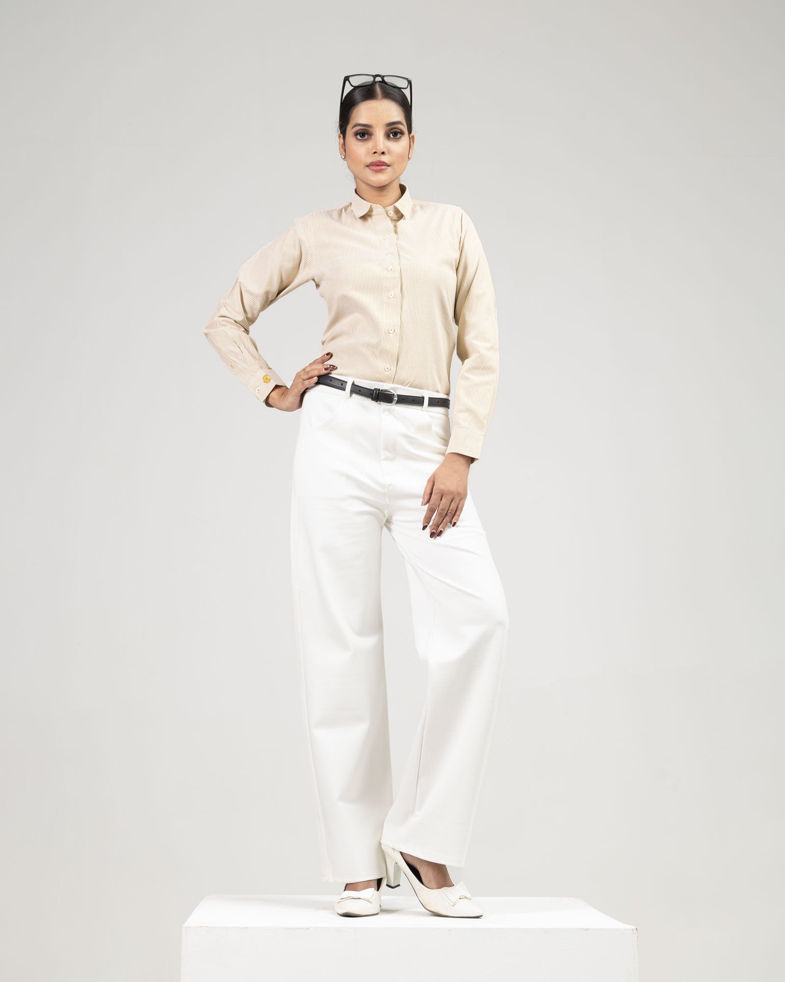 Strata Gold Stripes Oxford Cotton Women Shirt - John Ellies