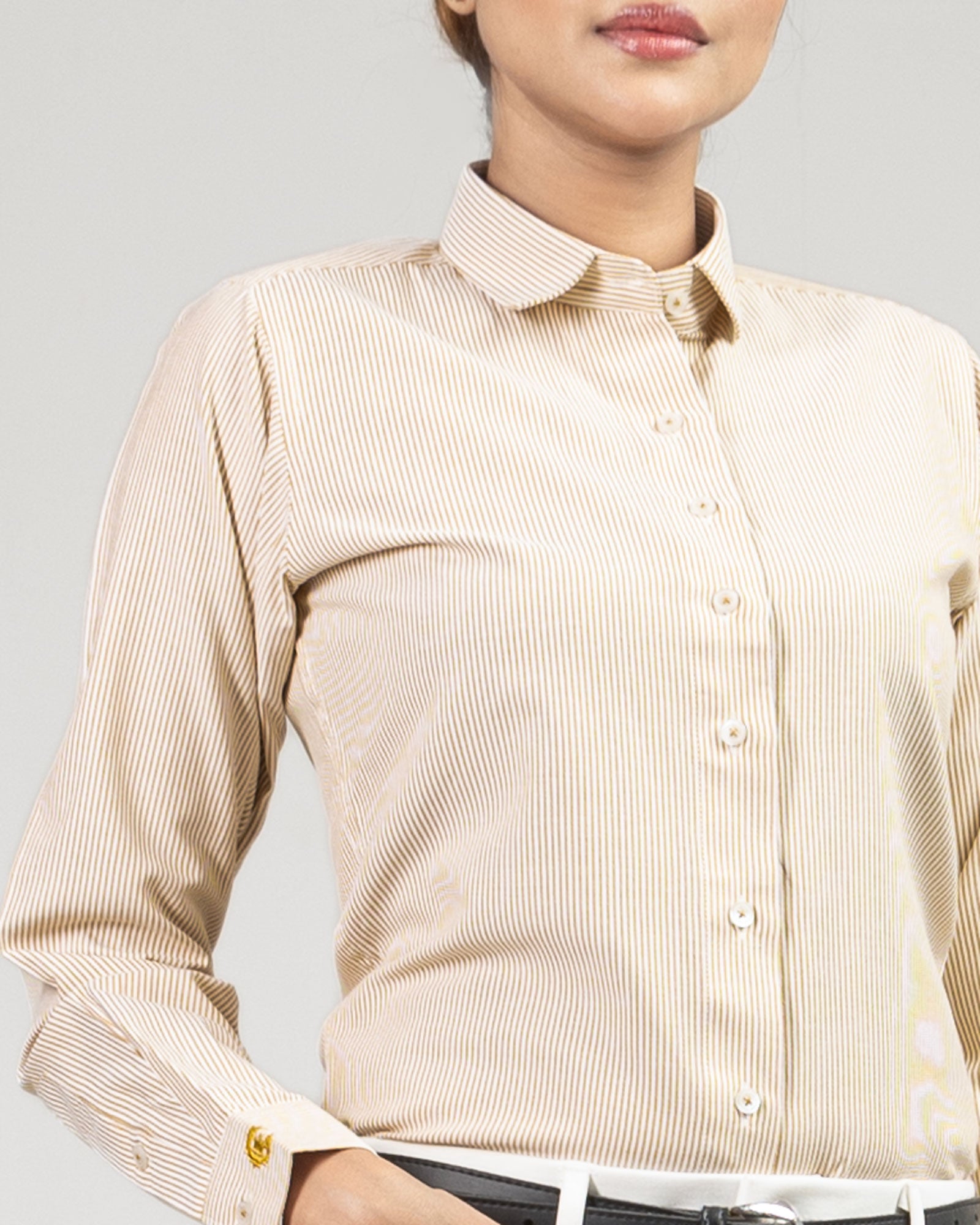 Strata Gold Stripes Oxford Cotton Women Shirt - John Ellies