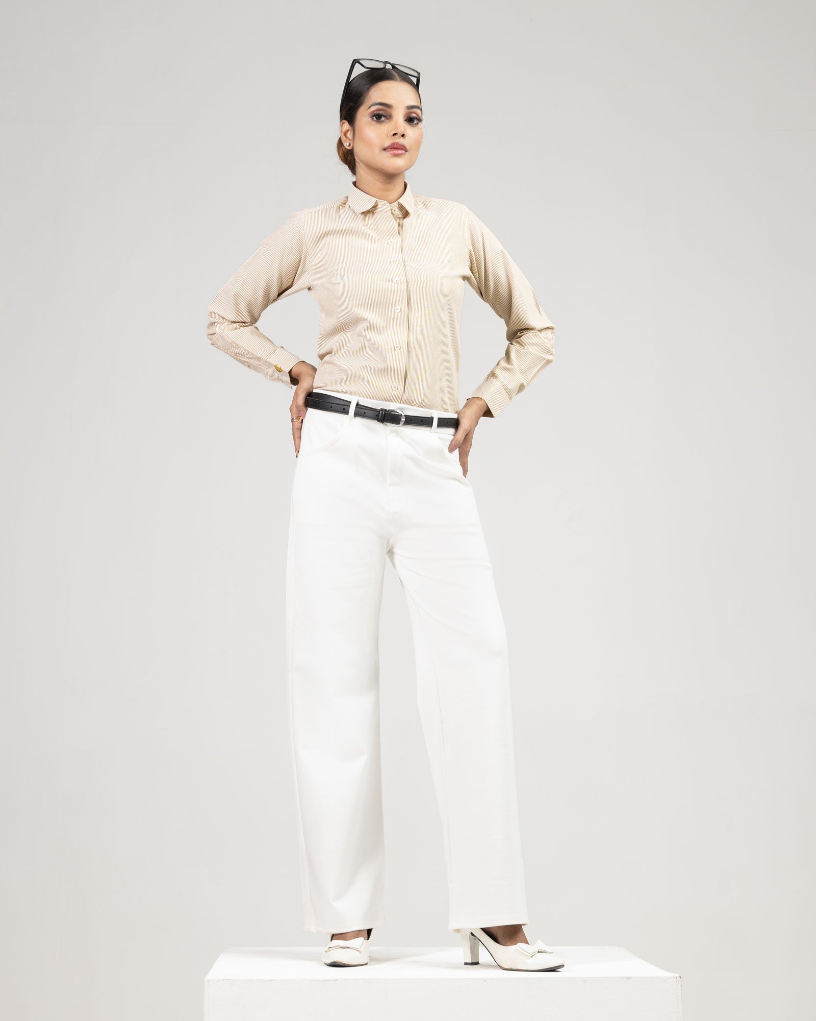 Strata Gold Stripes Oxford Cotton Women Shirt - John Ellies