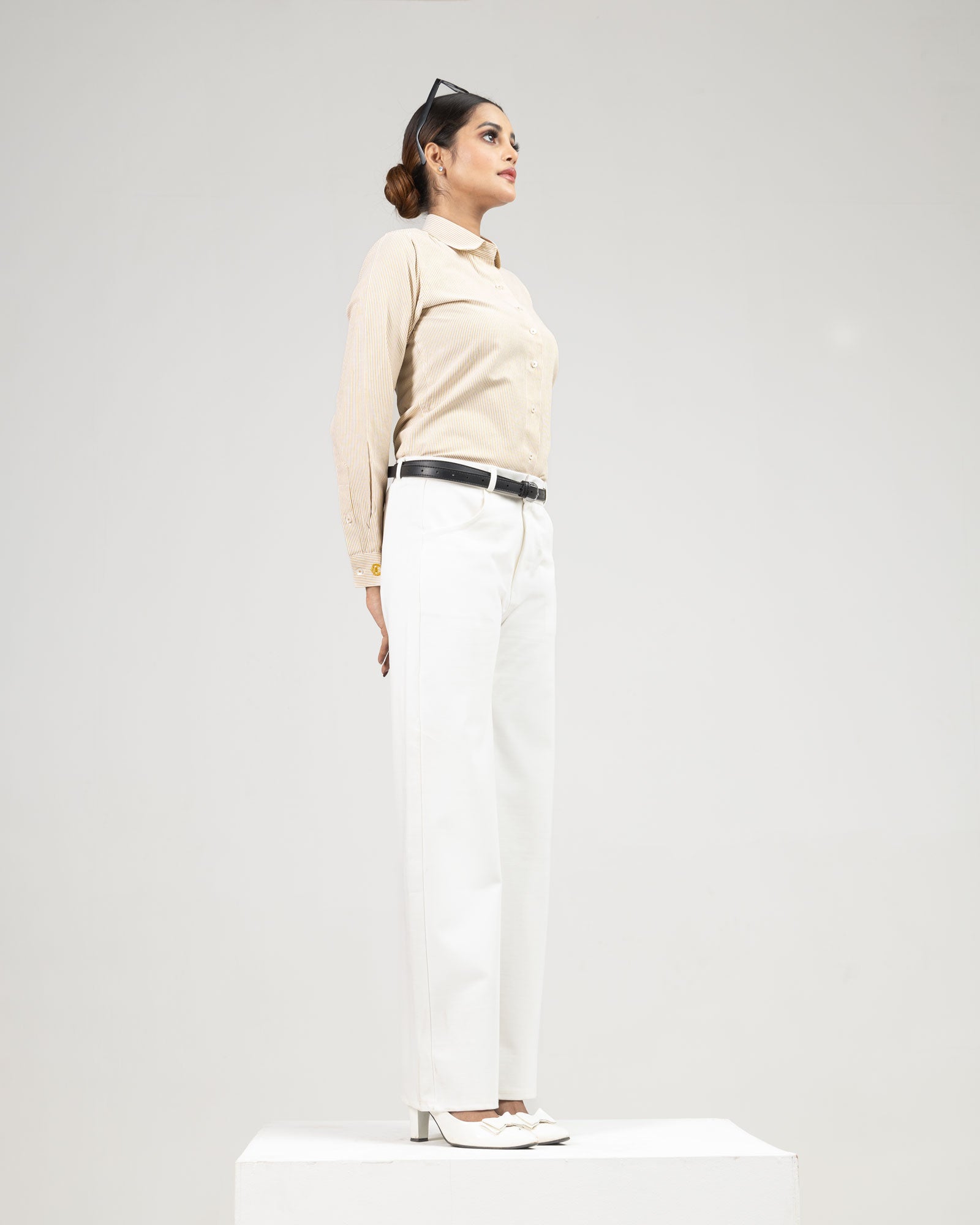 Strata Gold Stripes Oxford Cotton Women Shirt - John Ellies