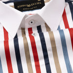 Clemence Multicolor White Cuff Collar Cotton Stripes Shirt - John Ellies