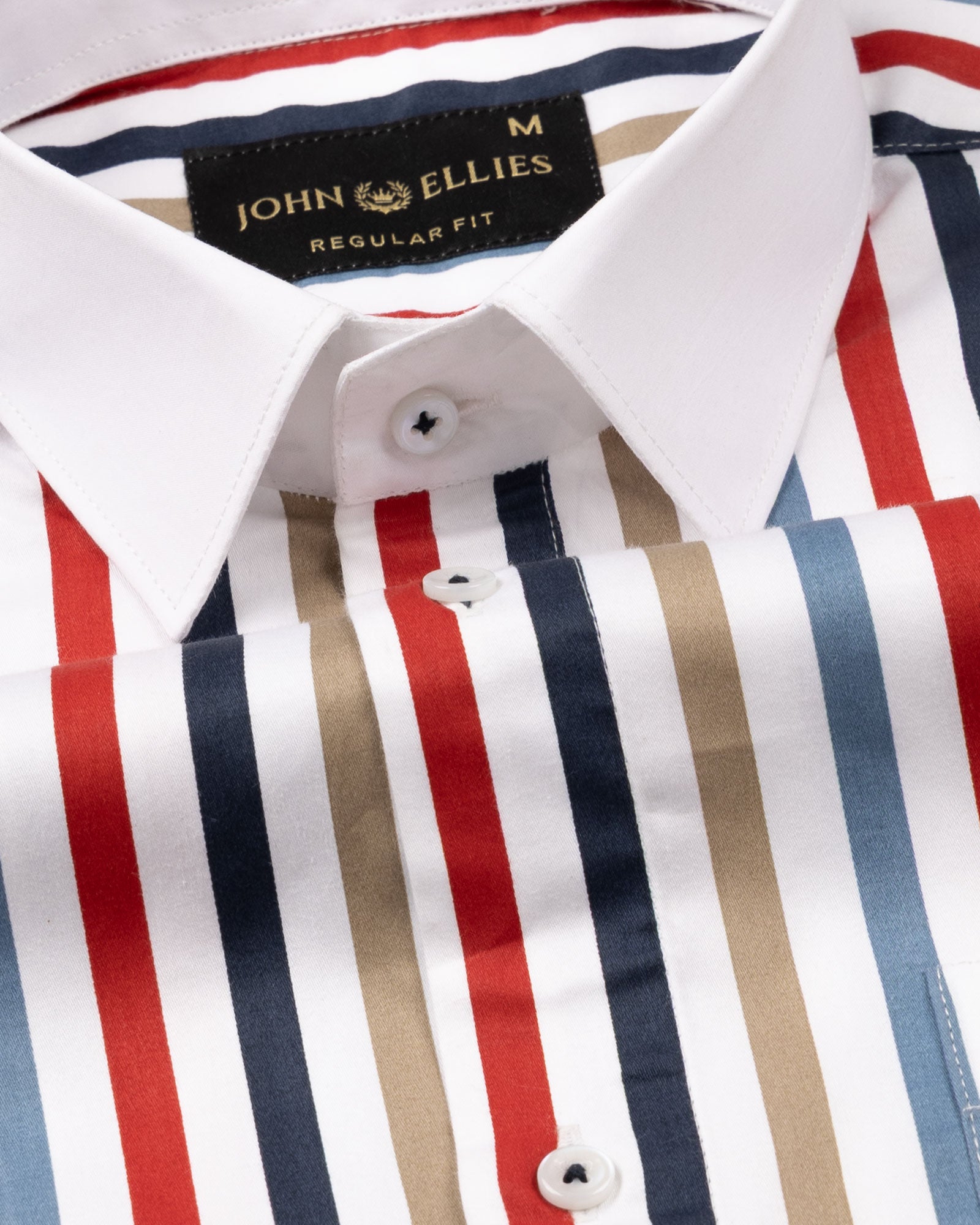 Clemence Multicolor White Cuff Collar Cotton Stripes Shirt - John Ellies