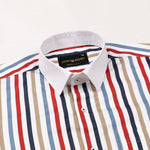 Clemence Multicolor White Cuff Collar Cotton Stripes Shirt - John Ellies