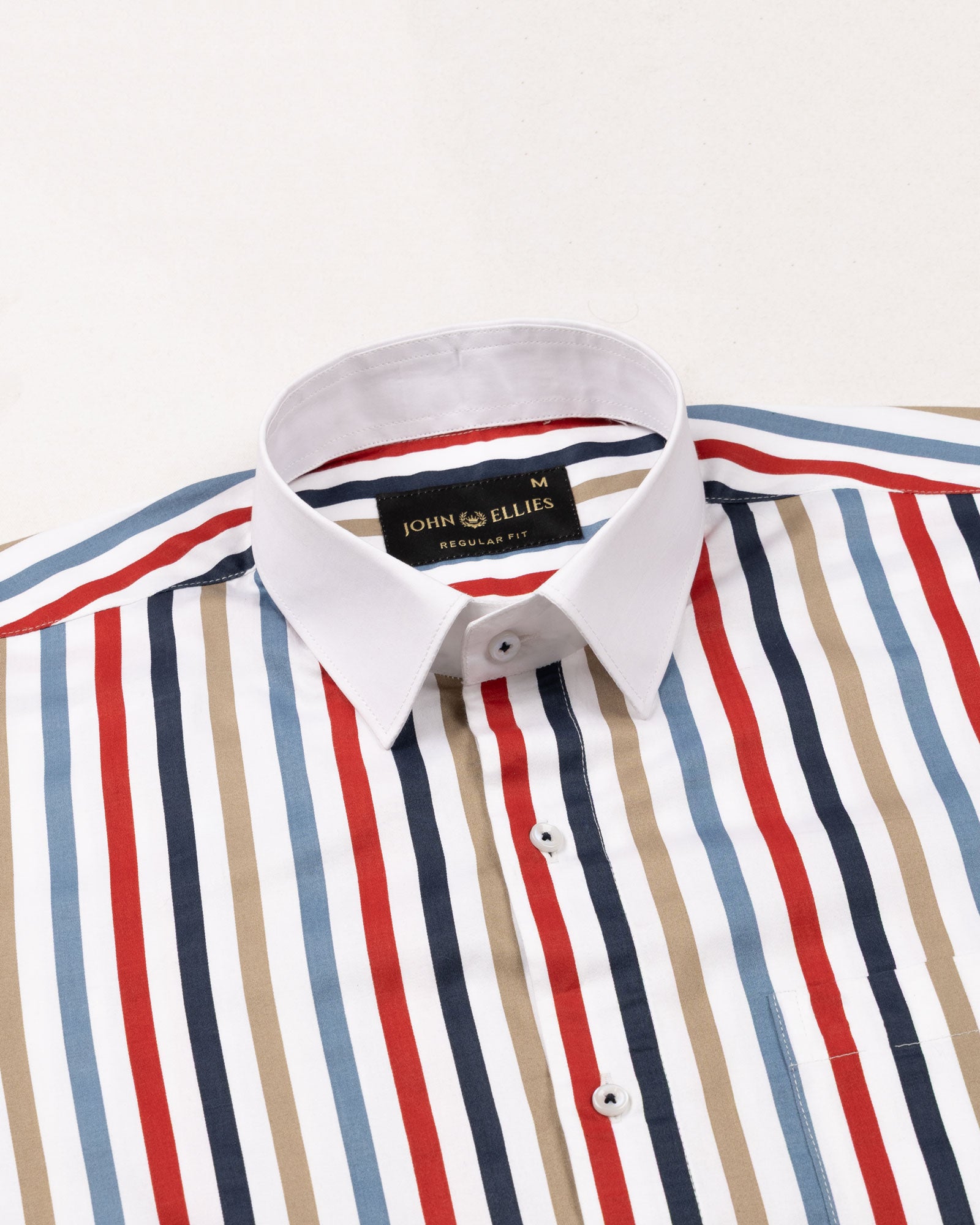 Clemence Multicolor White Cuff Collar Cotton Stripes Shirt - John Ellies