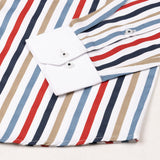 Clemence Multicolor White Cuff Collar Cotton Stripes Shirt - John Ellies