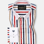 Clemence Multicolor White Cuff Collar Cotton Stripes Shirt - John Ellies