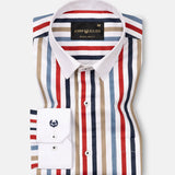 Clemence Multicolor White Cuff Collar Cotton Stripes Shirt - John Ellies