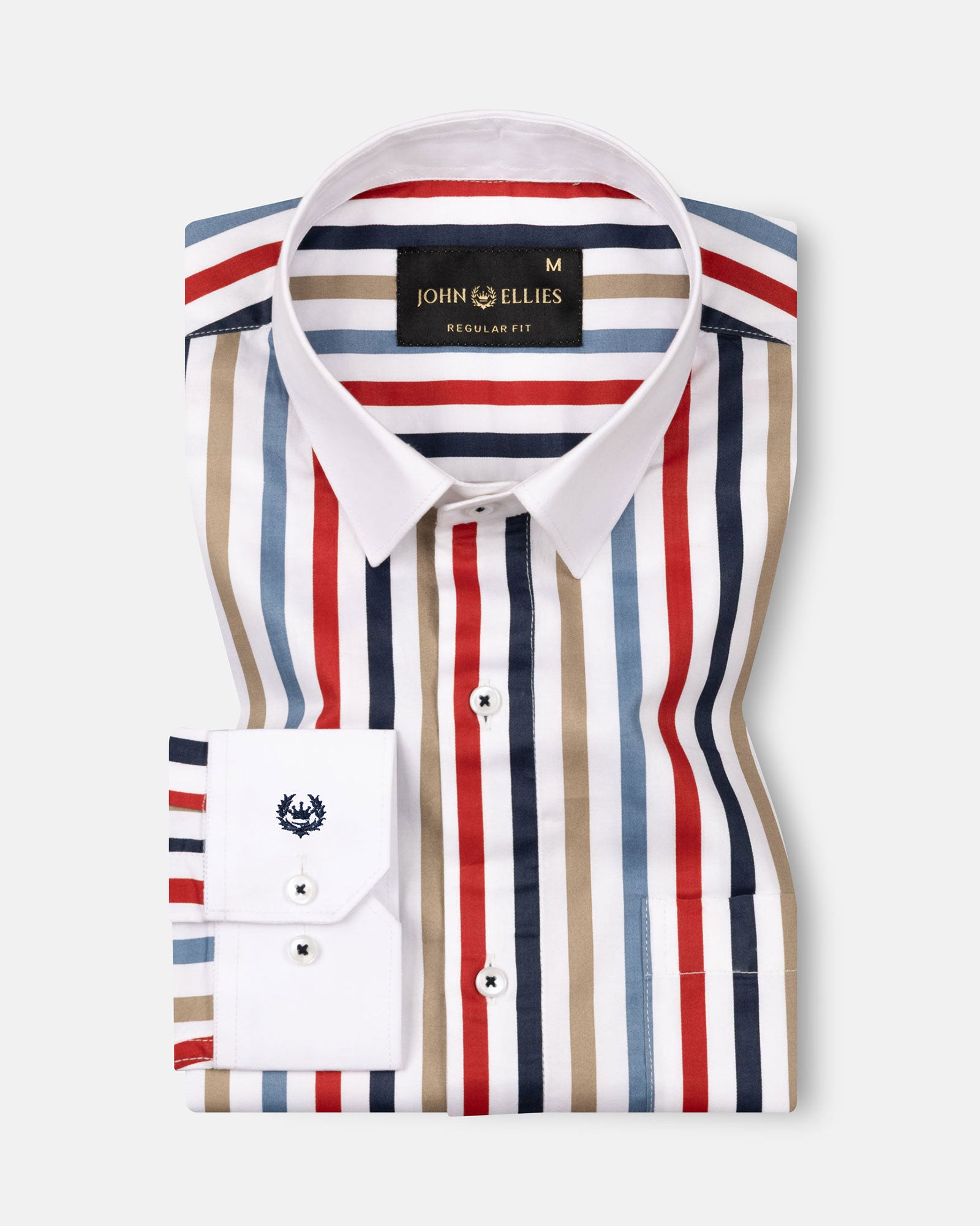 Clemence Multicolor White Cuff Collar Cotton Stripes Shirt - John Ellies
