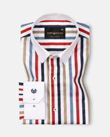 Clemence Multicolor White Cuff Collar Cotton Stripes Shirt