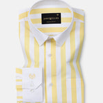 Ascents Yellow White Cuff Collar Cotton Stripes Shirt - John Ellies