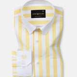 Ascents Yellow White Cuff Collar Cotton Stripes Shirt - John Ellies