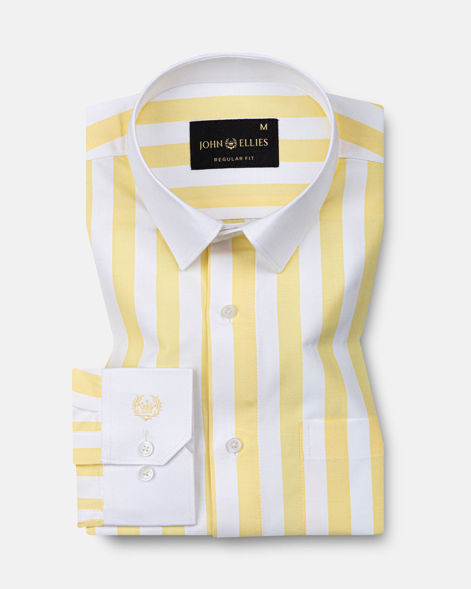 Ascents Yellow White Cuff Collar Cotton Stripes Shirt - John Ellies