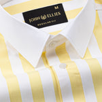 Ascents Yellow White Cuff Collar Cotton Stripes Shirt - John Ellies