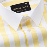 Ascents Yellow White Cuff Collar Cotton Stripes Shirt - John Ellies