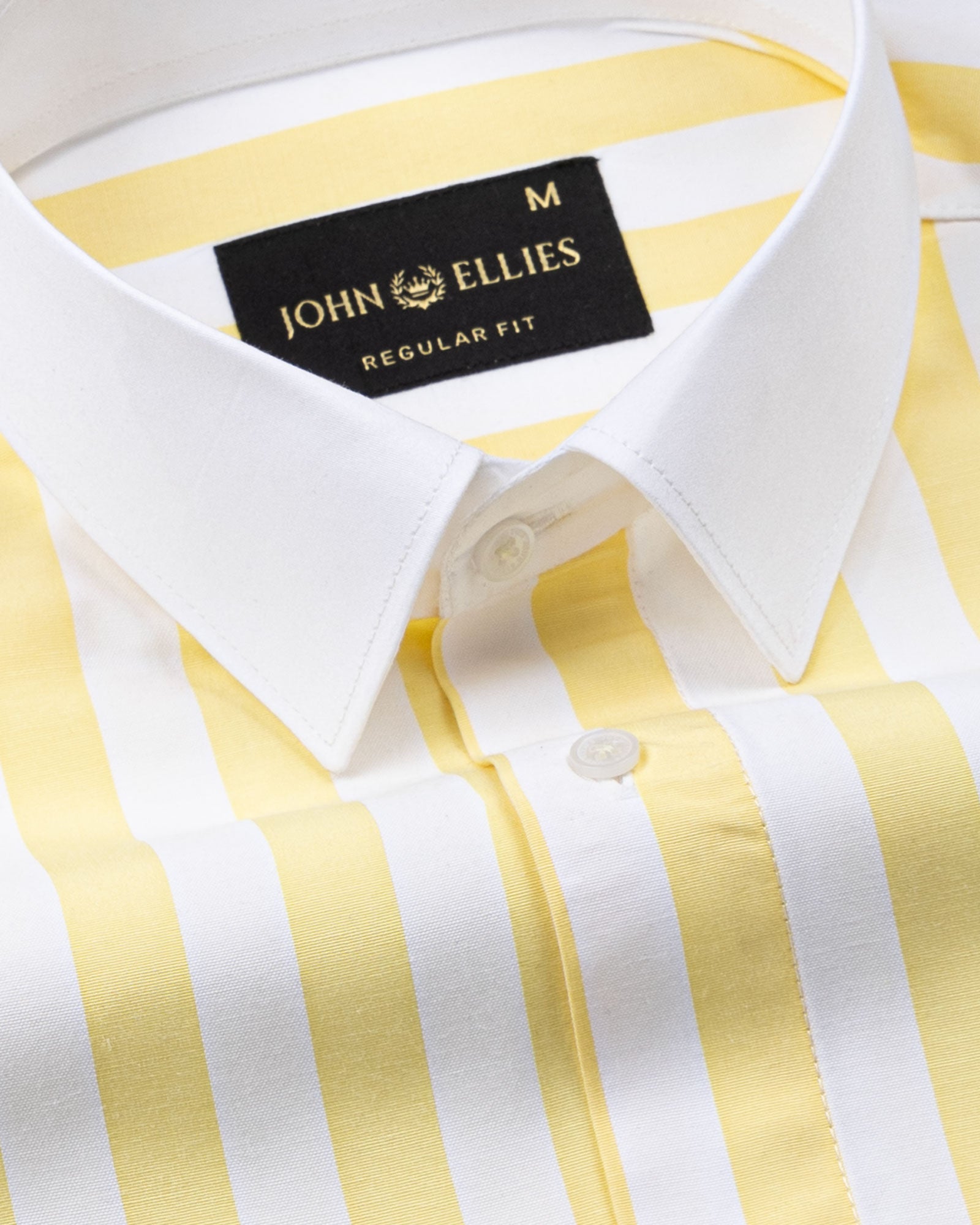 Ascents Yellow White Cuff Collar Cotton Stripes Shirt - John Ellies