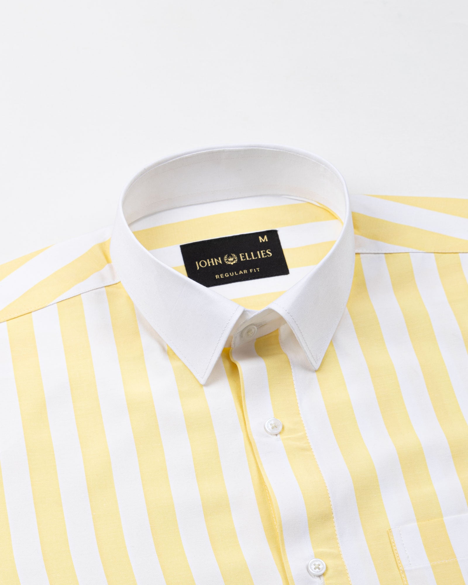 Ascents Yellow White Cuff Collar Cotton Stripes Shirt - John Ellies