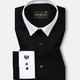 Ascents Black White Cuff Collar Cotton Plain Shirt - John Ellies