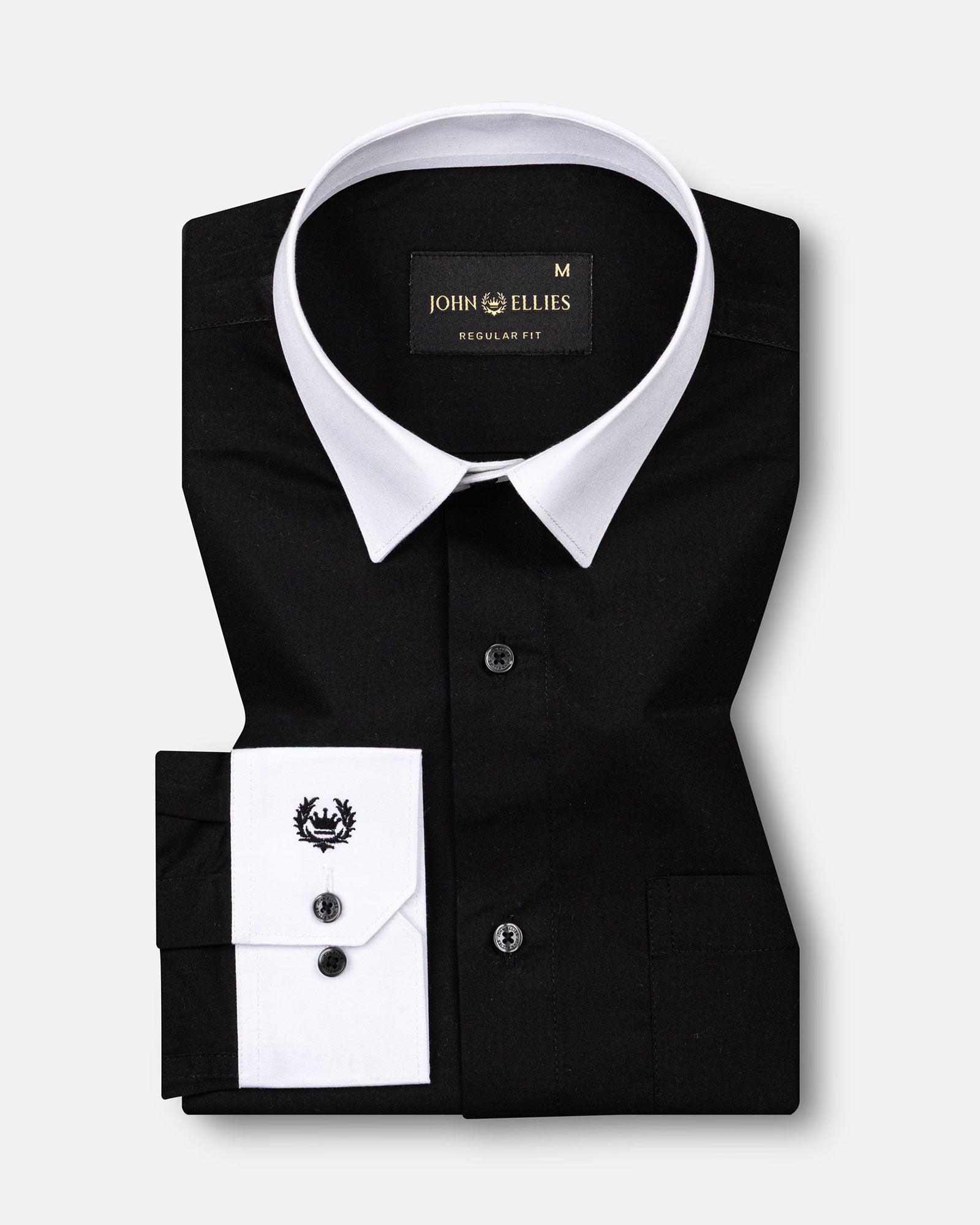 Ascents Black White Cuff Collar Cotton Plain Shirt - John Ellies