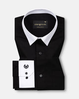 Ascents Black White Cuff Collar Cotton Plain Shirt