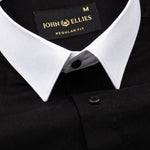 Ascents Black White Cuff Collar Cotton Plain Shirt - John Ellies