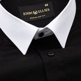 Ascents Black White Cuff Collar Cotton Plain Shirt - John Ellies